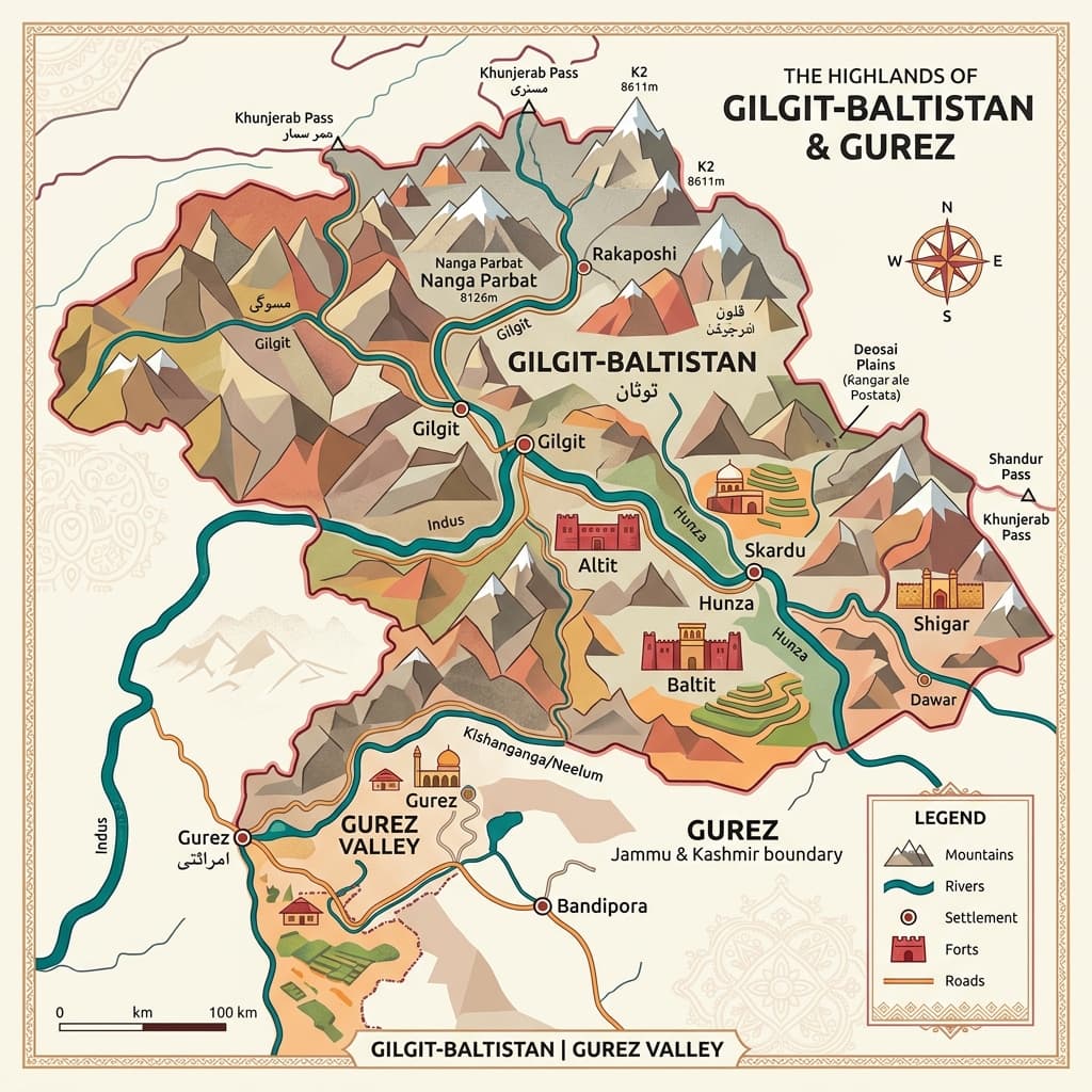Map of Gilgit-Baltistan and Gurez — regions where Shina is spoken